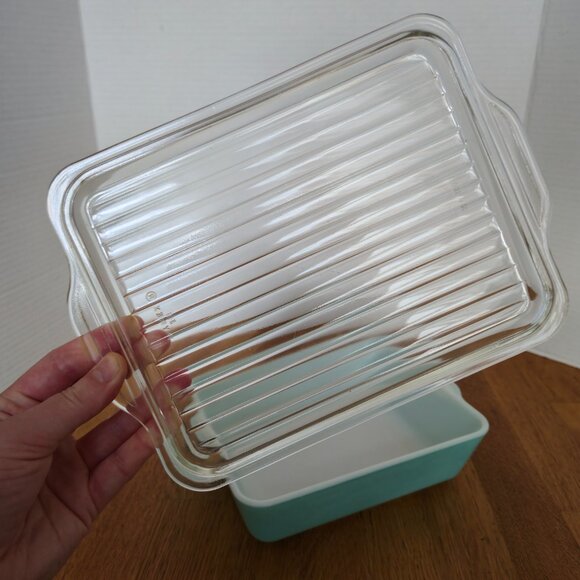 Vintage Pyrex 503 Turquoise Fridgie Aqua Refrigerator Dish w/ Ribbed Lid 1.5 Qt - Picture 7 of 8
